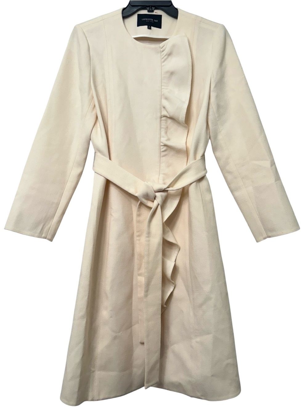 Lafayette 148 Wool Cream Ruffle Front Belted Coat - Picture 2 of 7